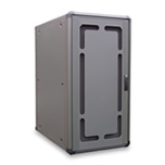 Image shows a prototype soundproofed cabinet featuring Active Noise Control as demonstrated at Cebit 2006