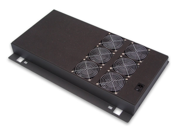 Image shows an upside-down view of the  19-inch fan tray designed for use in the AcoustiRACK quiet rackmount cabinet when heavier thermal loading is required.