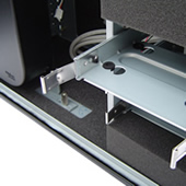 Antec Sonata II. Antivibration mounts for hard disk drives. The image shows a HDD disk tray (slid open), with black rubber grommets on to which hard disks can be mounted.
