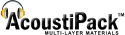 AcoustiPack Multi-layer Materials. Image shows AcoustiPack™ logo. AcoustiPack™ is the brand name for retail DIY kits of acoustic materials developed by Acousti Products.