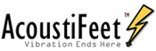 AcoustiFeet. Image shows AcoustiFeet logo with 'Vibration Ends Here' strapline.