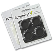 Anti-vibration replacement low-profile 'AcoustiFeet' - image showing a set of 4 ACF3007-25B (in Matt Black) upsidedown, with self-adhesive side of the foot hidden