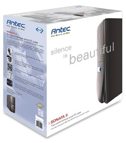 Antec Sonata II Retail Packaging. The caption reads: silence is beautiful.