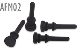 Ultra-soft anti-vibration fan mounts. Image shows 4 black fan mounts - model AFM02B. The Retail Pack contains 8 Fan Mounts.